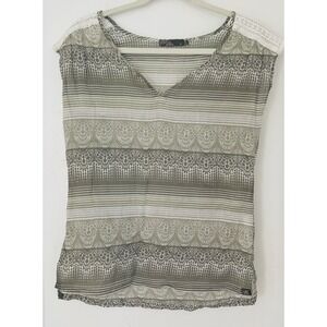 Prana Illiana Top Moonrock Size S Boho Gray Print Crochet Silk Organic Cotton